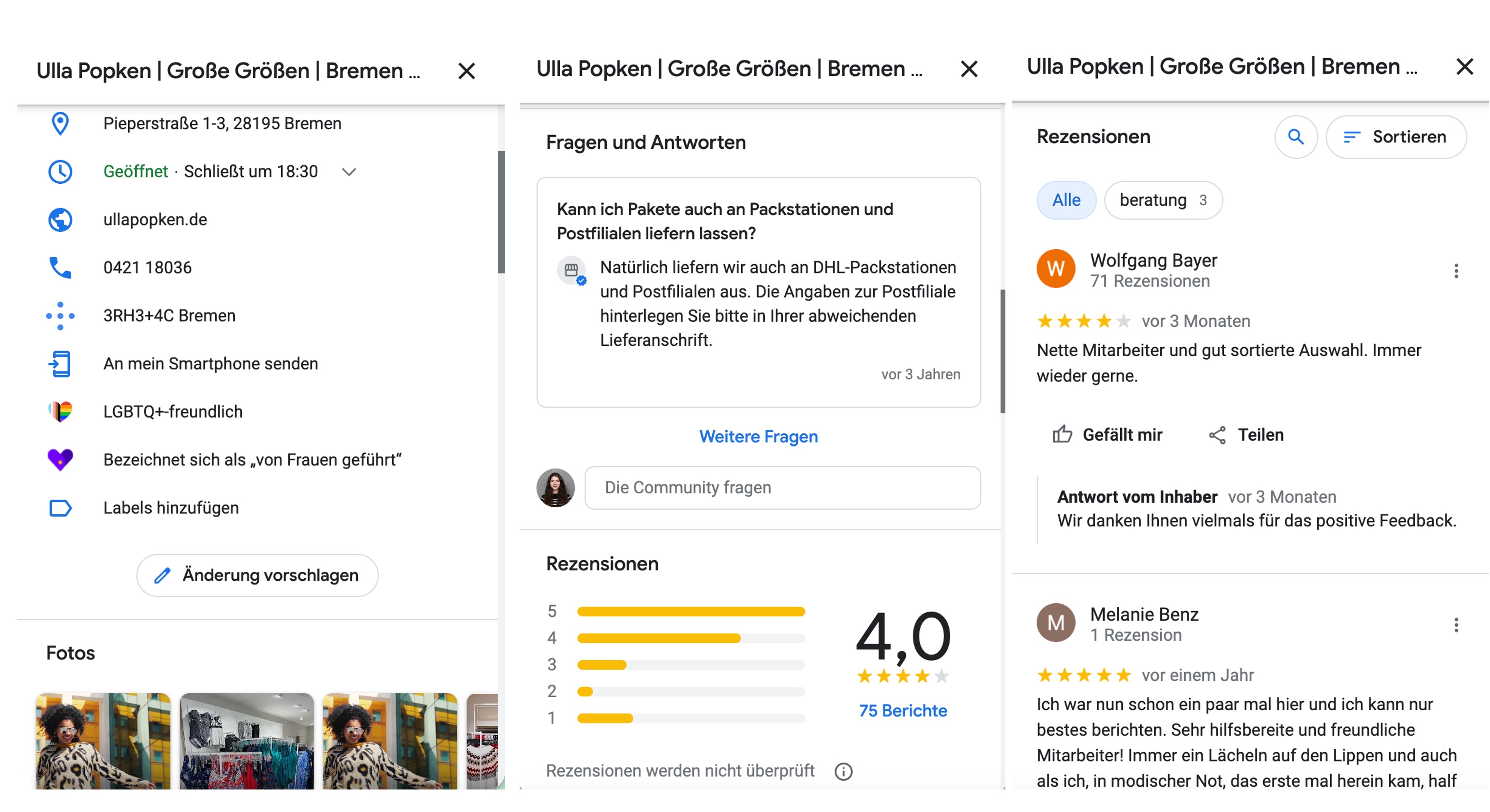 Uberall Ulla Popken Google Unternehmensprofil