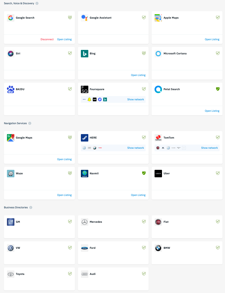 Eine Übersicht der Verzeichnisse, auf denen Agrola-Tankstellen gelistet sind.
