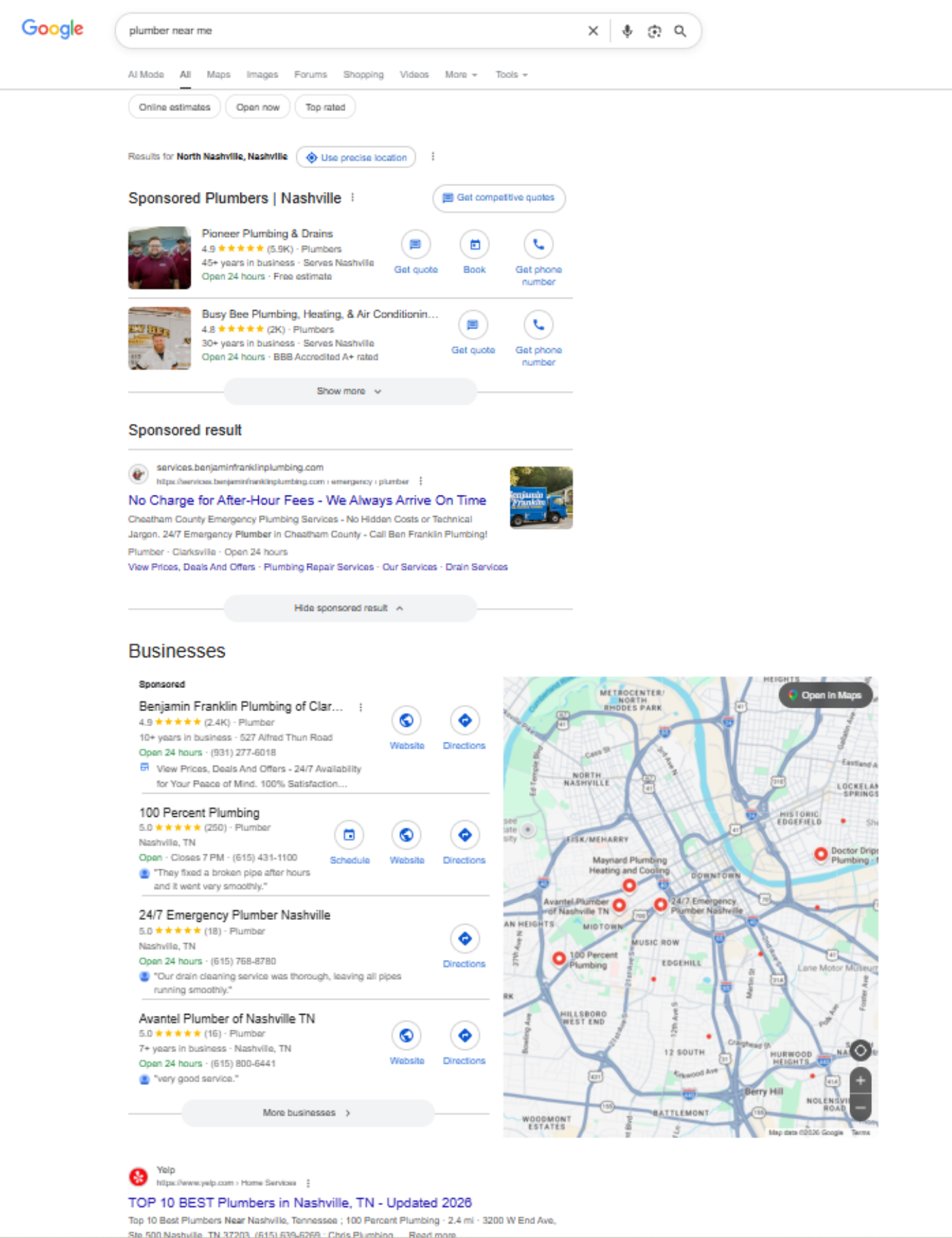Screenshot de la page de résultats Google affichant le Local Pack