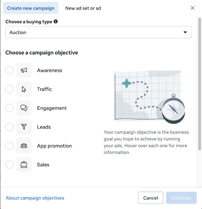 Screenshot of paid ads goal setting