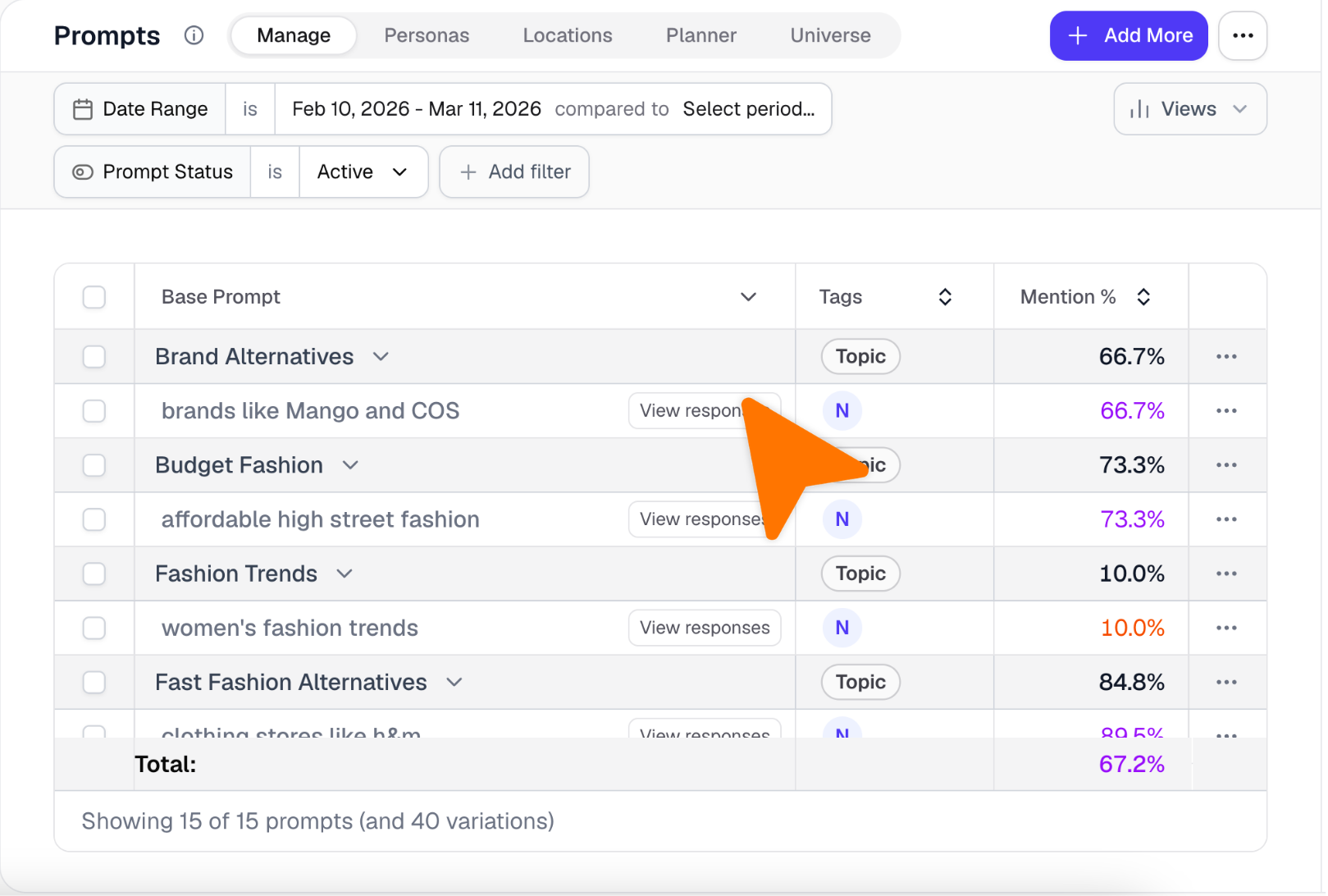 screenshot of GEO studio prompts