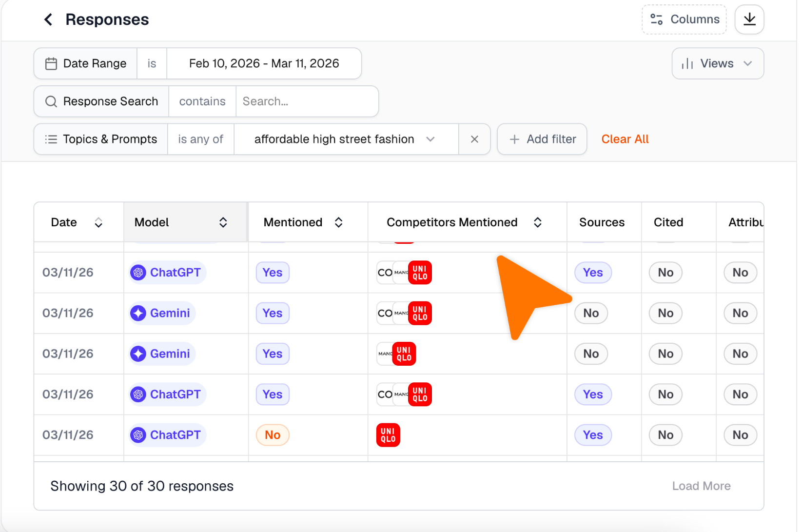 Screenshot of GEO Studio prompt responses