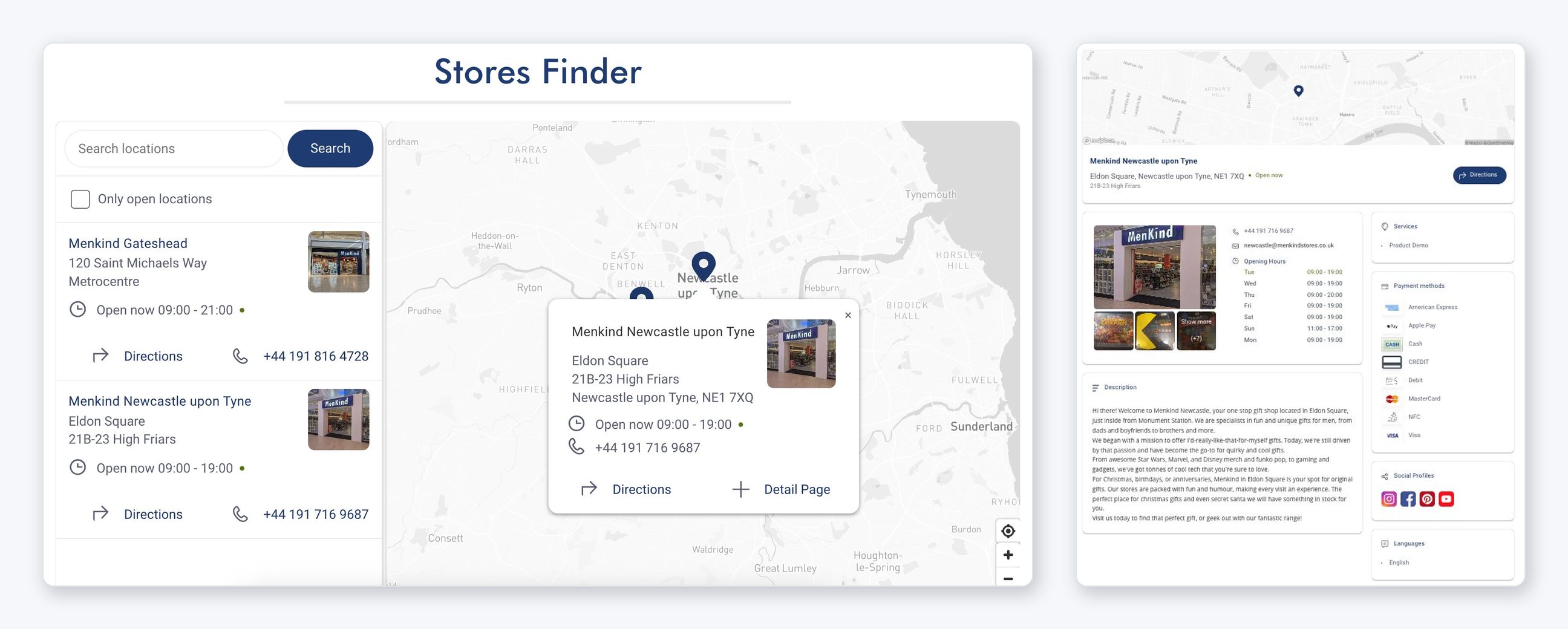 Screenshot of menkind store locator