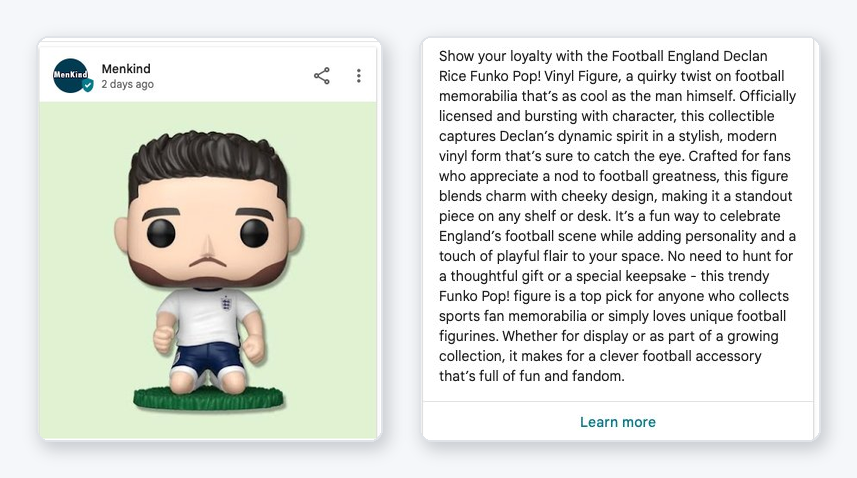 Screenshot of menkind Google Post
