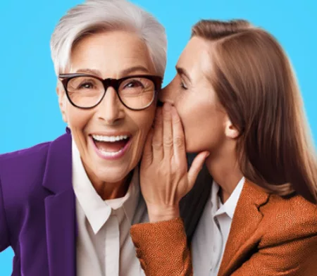 Woman whispering to others woman ear