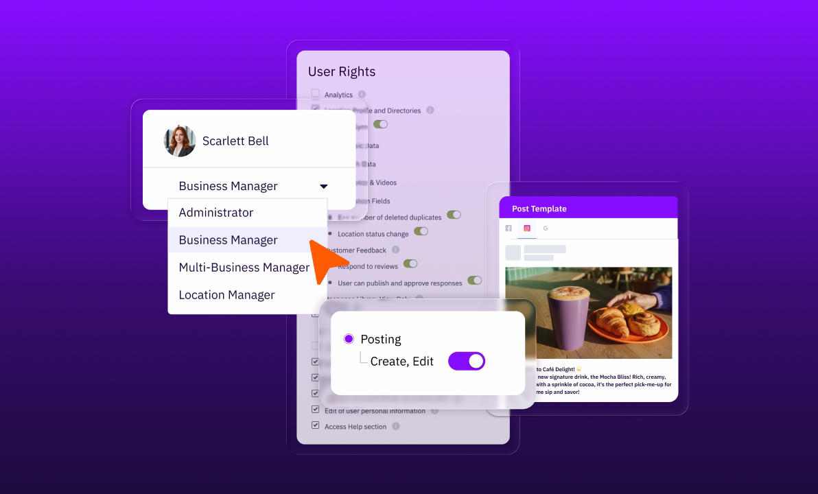 Uberall user role permissions and social post approval workflow interface