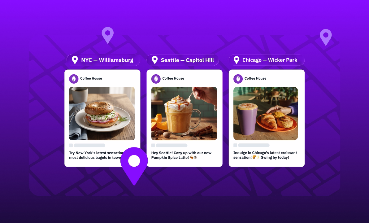 Location-specific social posts for a coffee shop chain in NYC, Seattle and Chicago