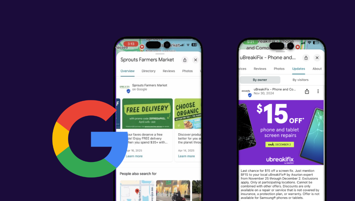 Google business profile post screenshots
