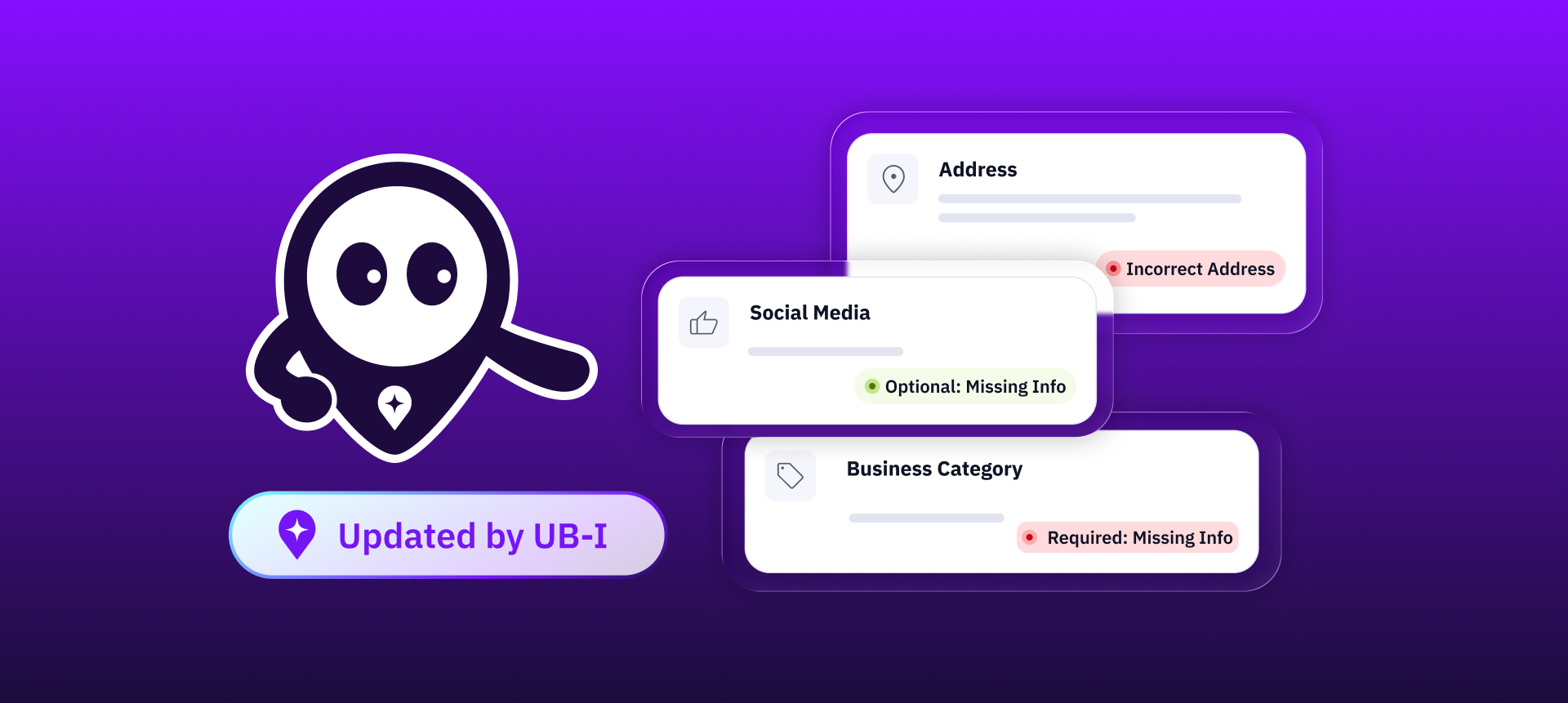 UB-I mascot highlight issues with social media and local listings in Uberall platform