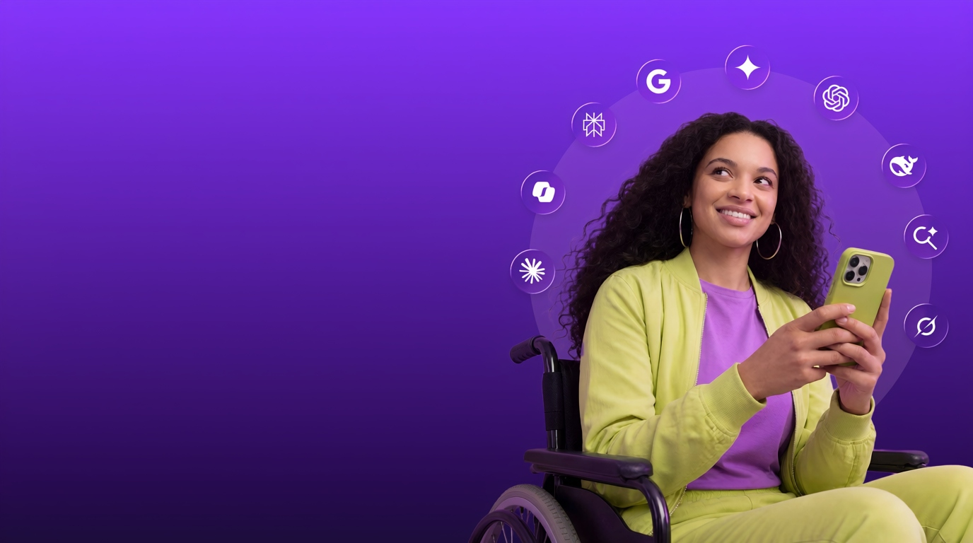 Patient using a smartphone surrounded by AI platform icons