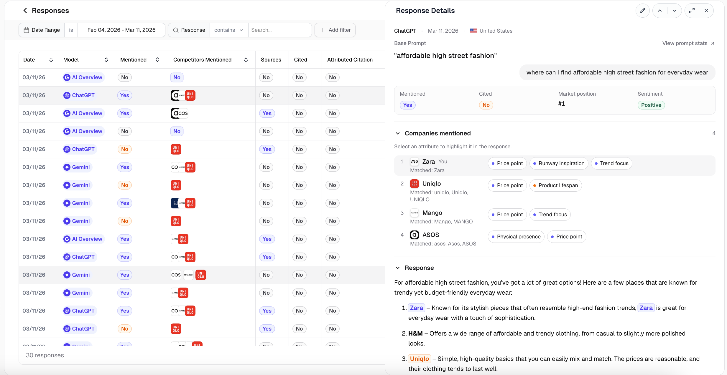 screenshot of geo studio prompt responses