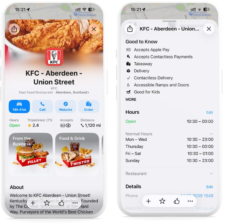 screenshot of KFC apple showcases