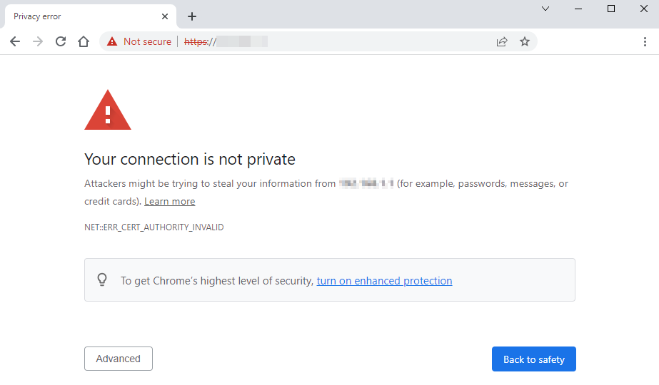 Privacy error: Your connection is not private.