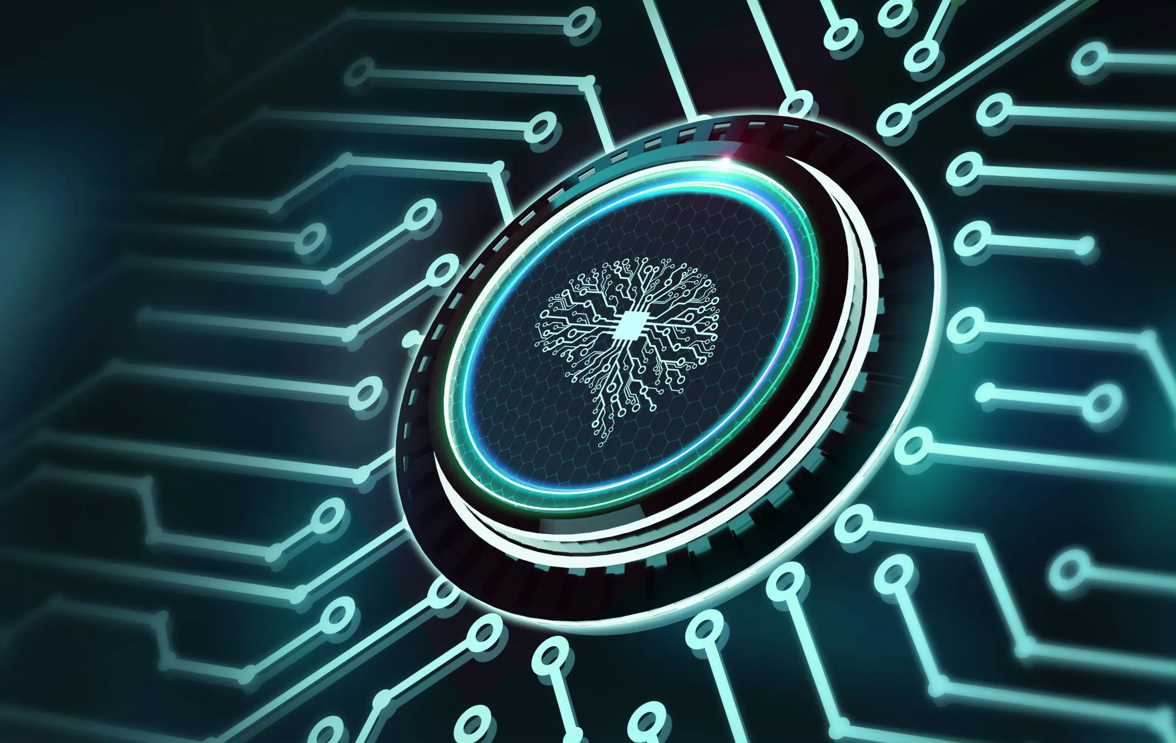 Abstract digital chip with glowing circuit connections