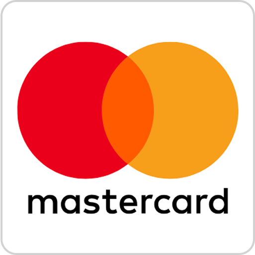 Mastercard logo with overlapping red and orange circles above the word Mastercard in black text.