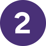 White number 2 centered on a solid dark purple circle background.