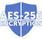 Blue shield with the text AES-256 Encryption in white.