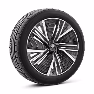 Ein freigestellter Reifen mit 20 Zoll Leichtmetallfelge “Neptune” mit Aeroblenden in schwarz.