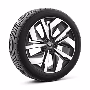 Ein freigestellter Reifen mit 20 Zoll Leichtmetallfelge “Vega” in der Variante "anthrazit glanzgedreht".