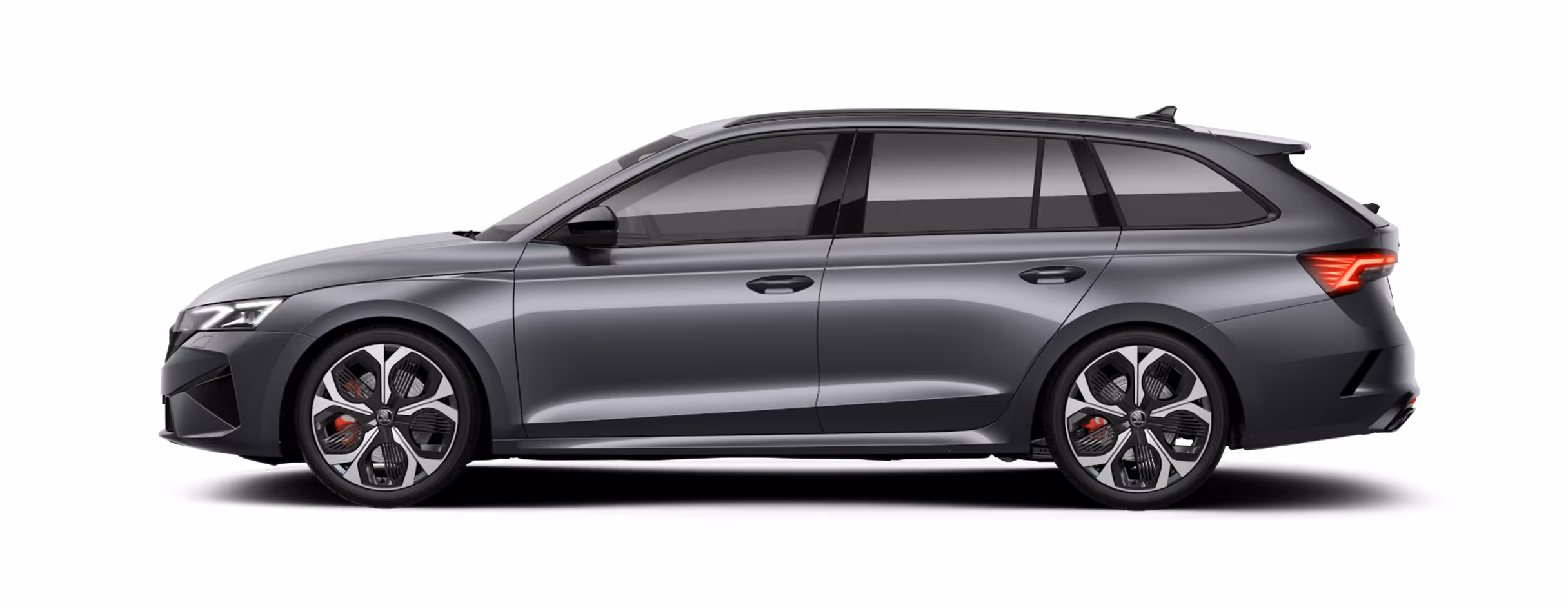 Seitenansicht eines freigestellten Škoda Elroq in der Farbe Timiano-Grün mit 21 Zoll Leichtmetallfelgen “Vision Anthrazit”.