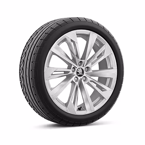 Ein freigestellter Reifen mit 18 Zoll Leichtmetallfelge “Fornax”.