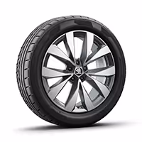 Ein freigestellter Reifen mit 19 Zoll Leichtmetallfelge “Lefka”.