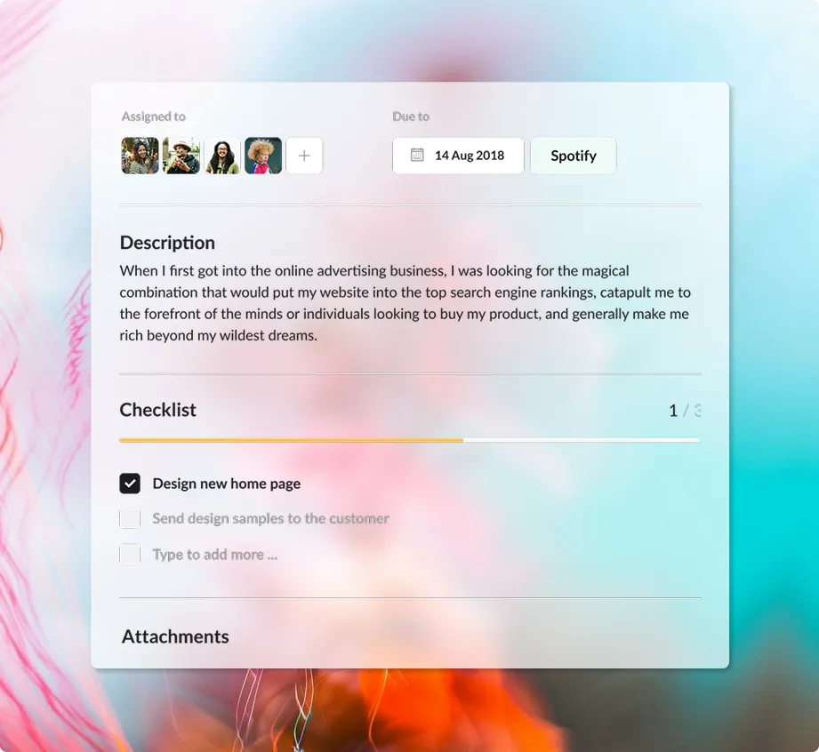 Launchist dashboard UI mockup on a colorful background