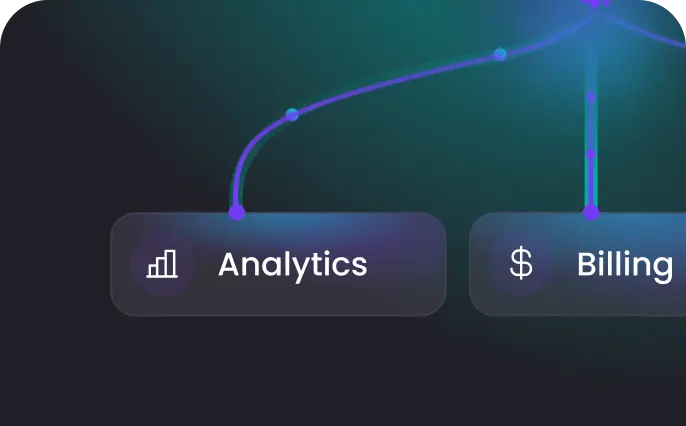 User interface showing connected buttons labeled Analytics with a bar chart icon and Billing with a dollar sign icon.
