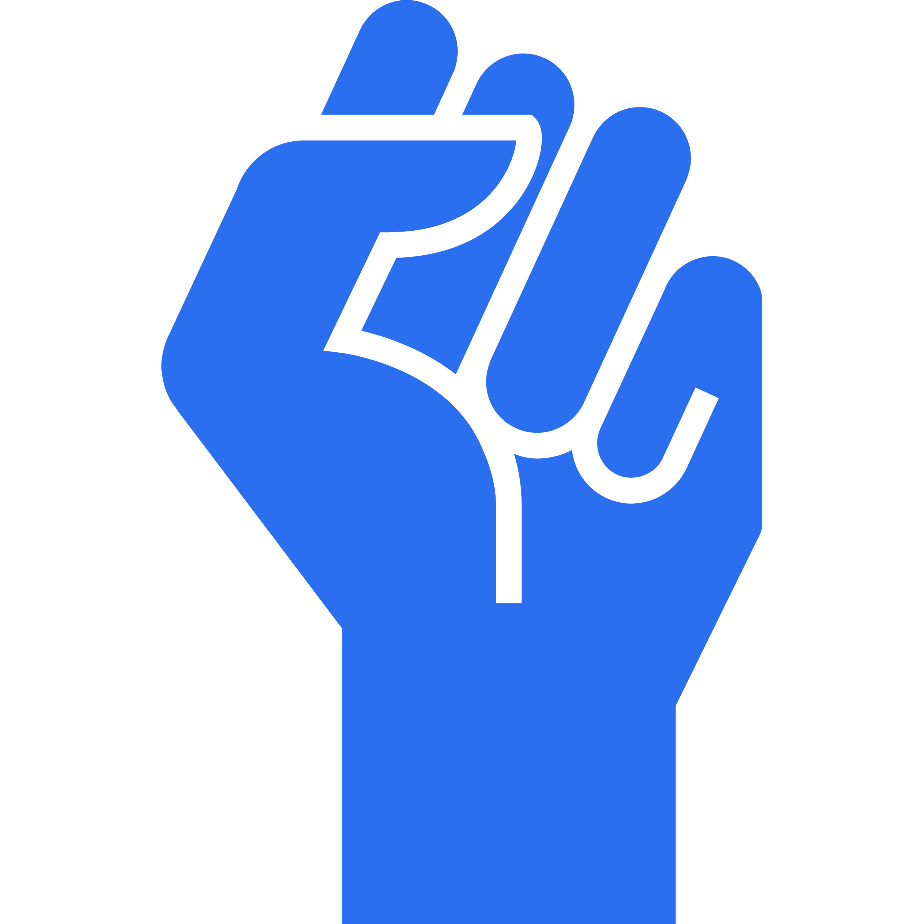 Blue fist clenched with fingers folded, symbolizing strength or solidarity.
