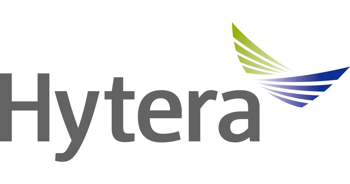 Hytera logo with stylized blue and green wing design.