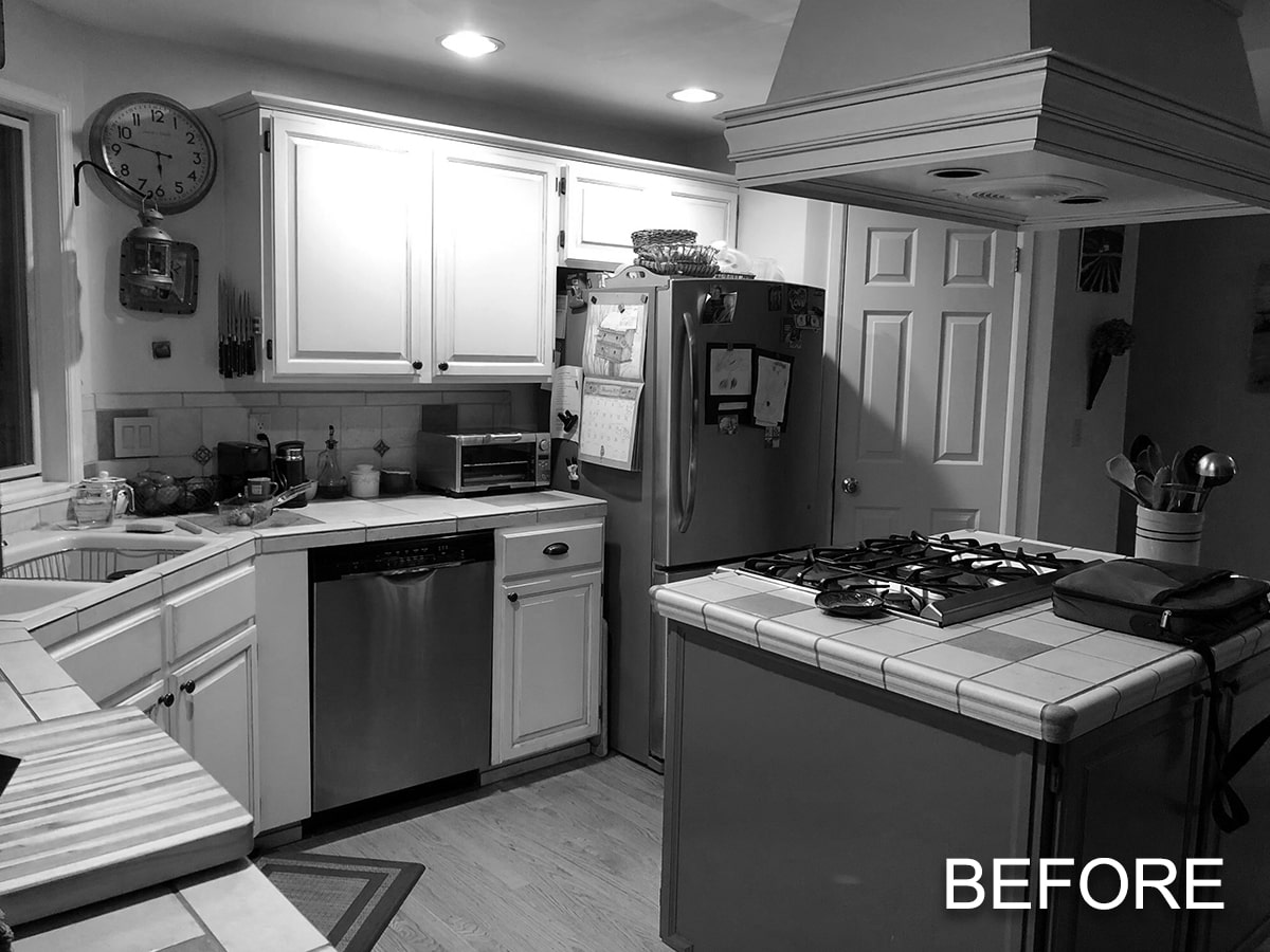 A zoomed-in before photo of the kitchen showcasing the needed structures to be remodeled.