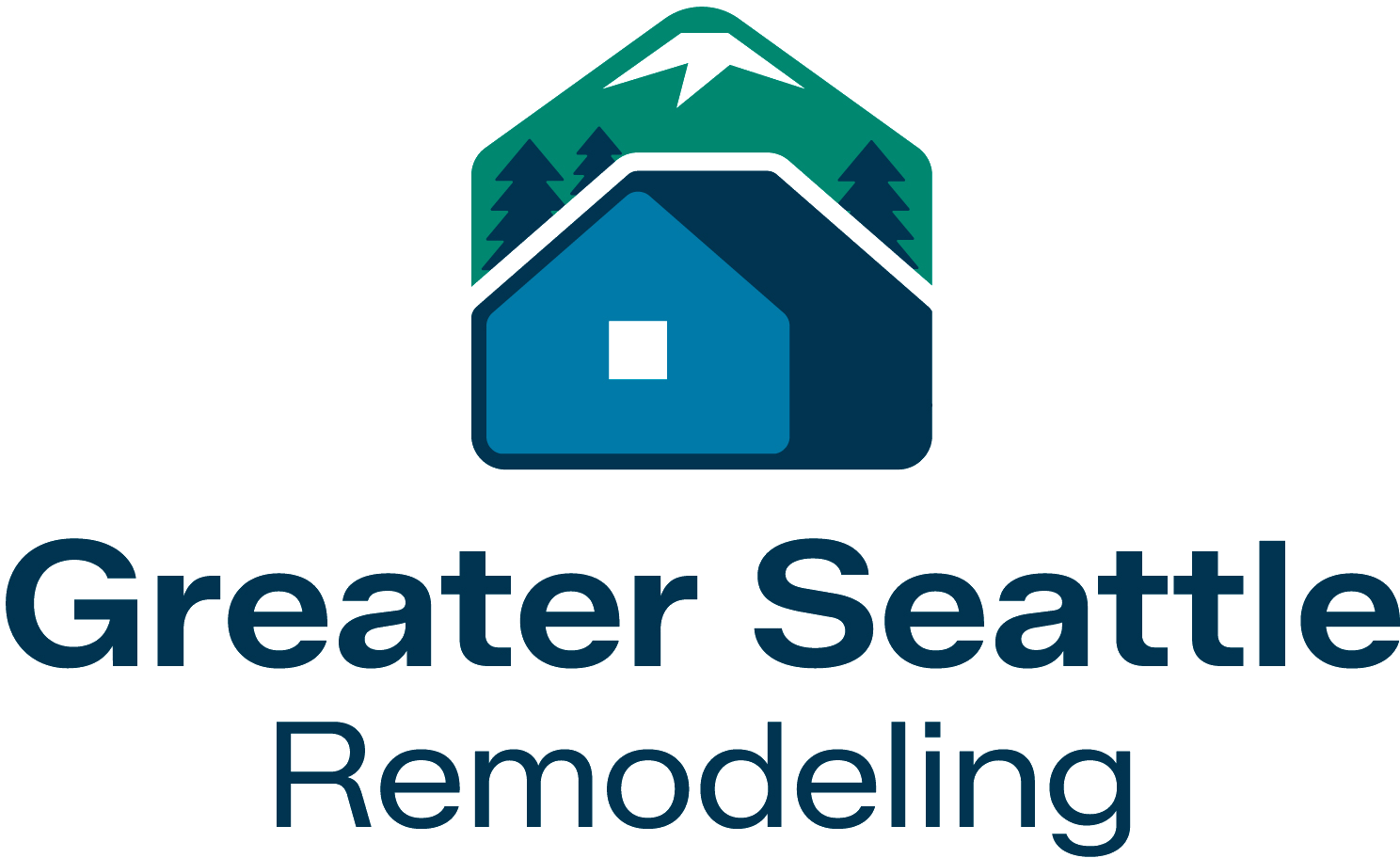 Logo featuring stylized houses, pine trees, and a mountain above the text 'Greater Seattle Remodeling.'
