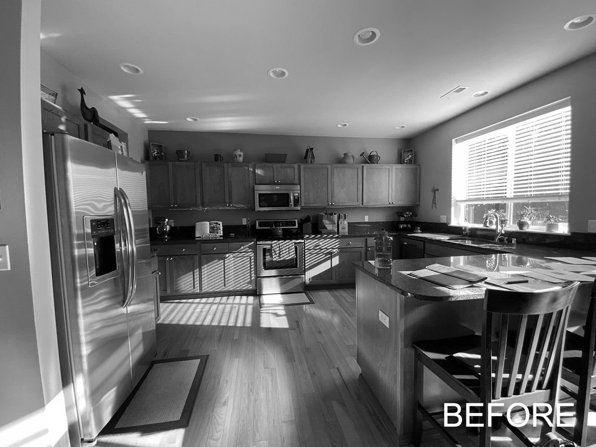 A zoomed-in before photo of the kitchen showcasing the needed structures to be remodeled.