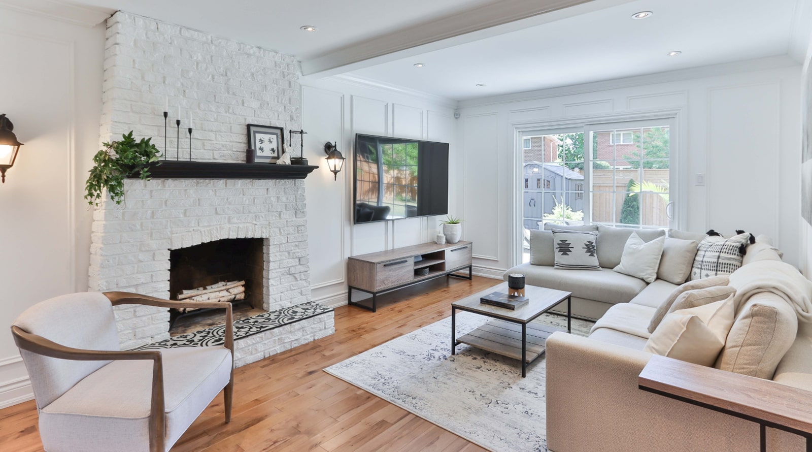 Cushion Sofa with coffee table right down the middle