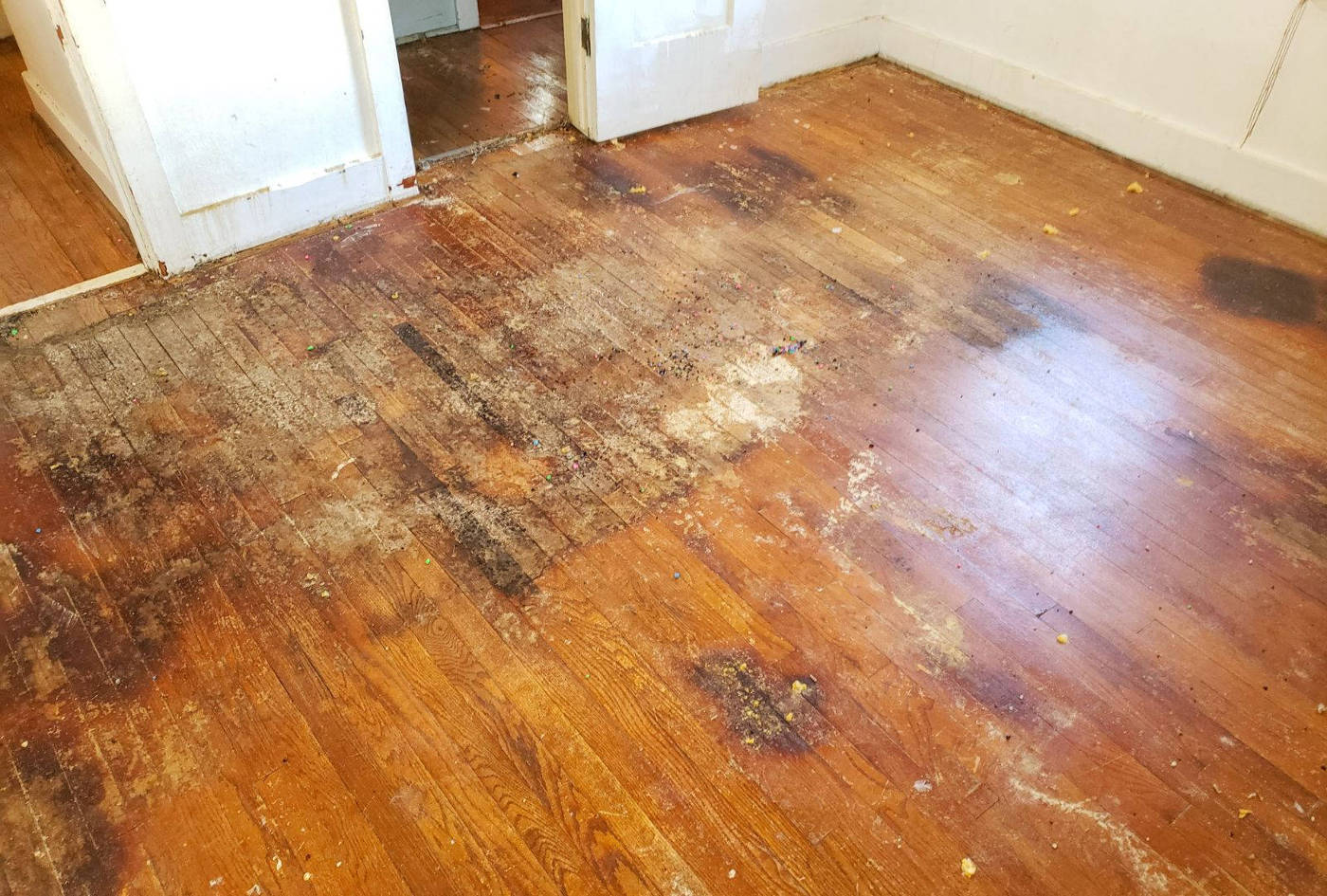 Damaged parquet flooring