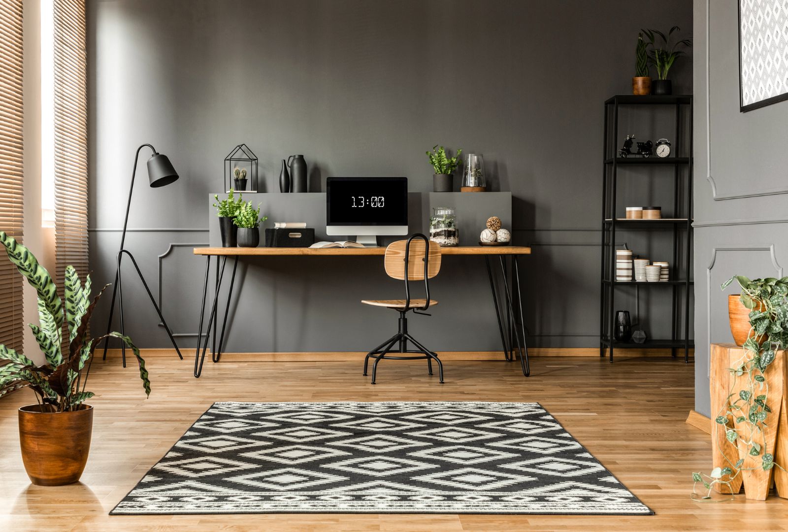 Scandi grey home office interior