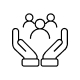 Icon of two hands holding three people, symbolizing friendliness and social support.