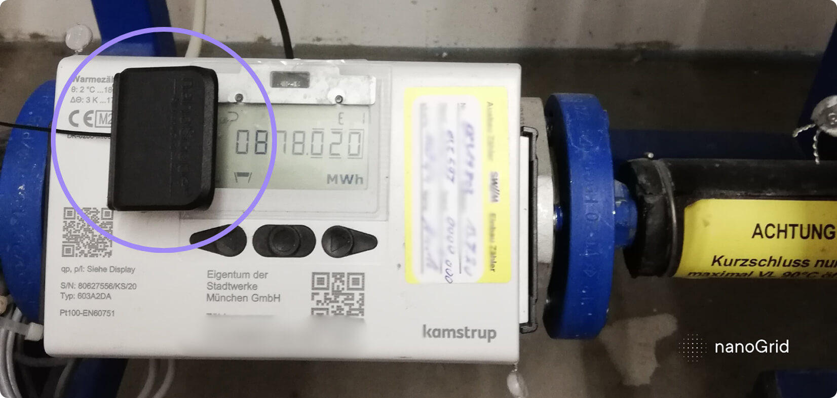 nanoScope® (by nanoGrid) attached to calorimeter