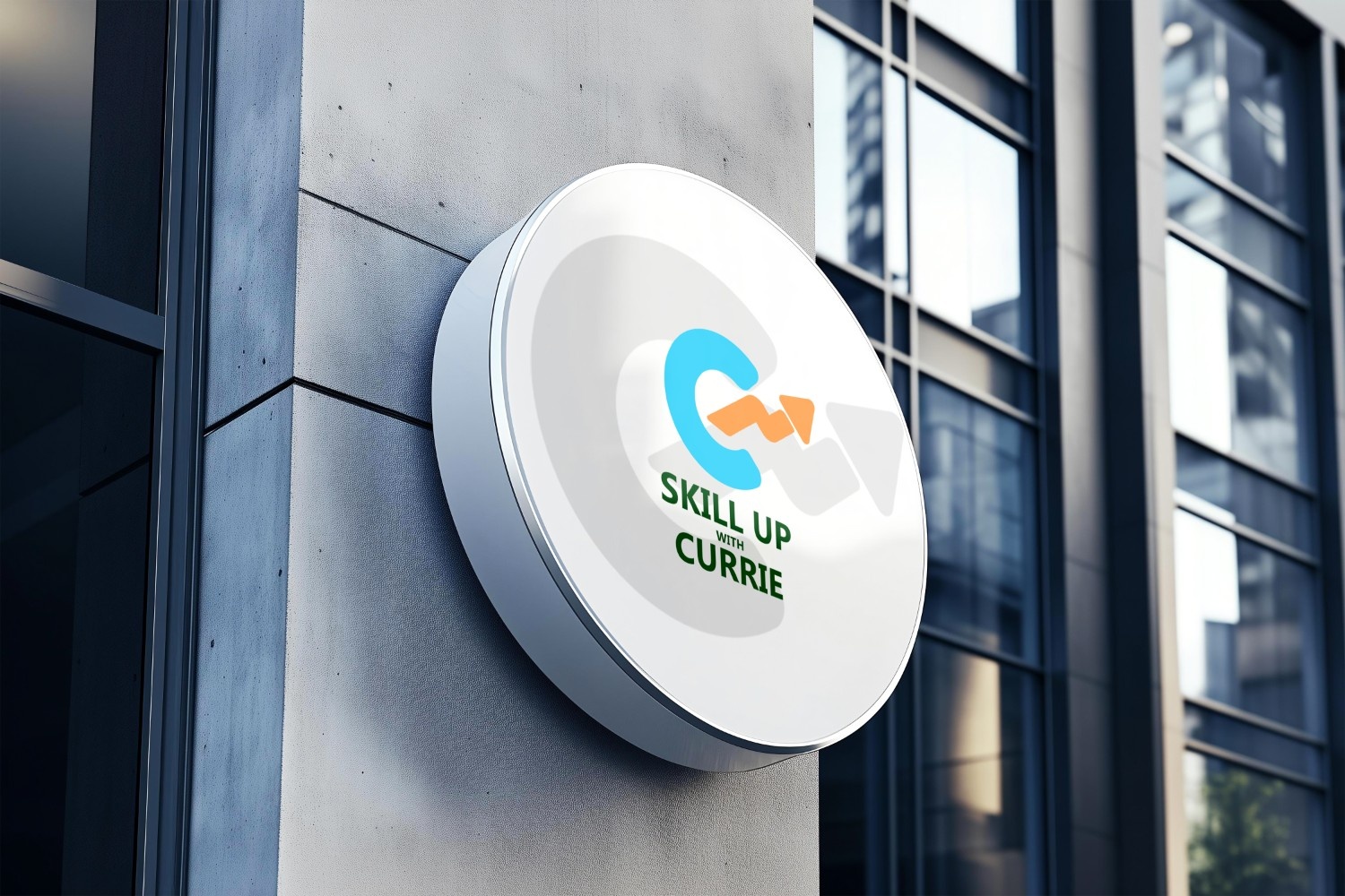 Round signboard mockup on building wall