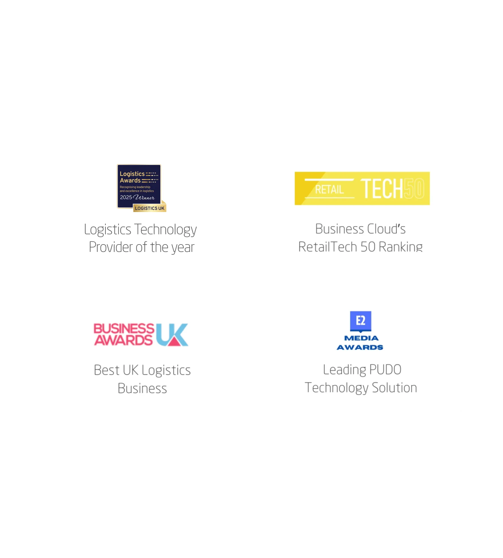 Three award recognitions: Business Awards UK for Best UK Logistics Business; Business Cloud's RetailTech 50 Ranking; E2 Media Awards for Leading PUDO Technology Solution.