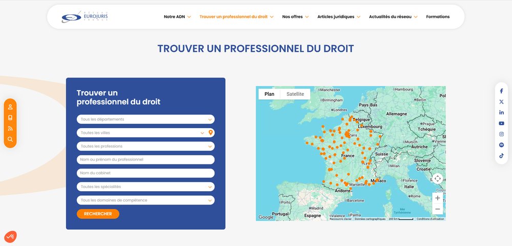 Capture d'écran de la page formations juridiques du réseau Eurojuris