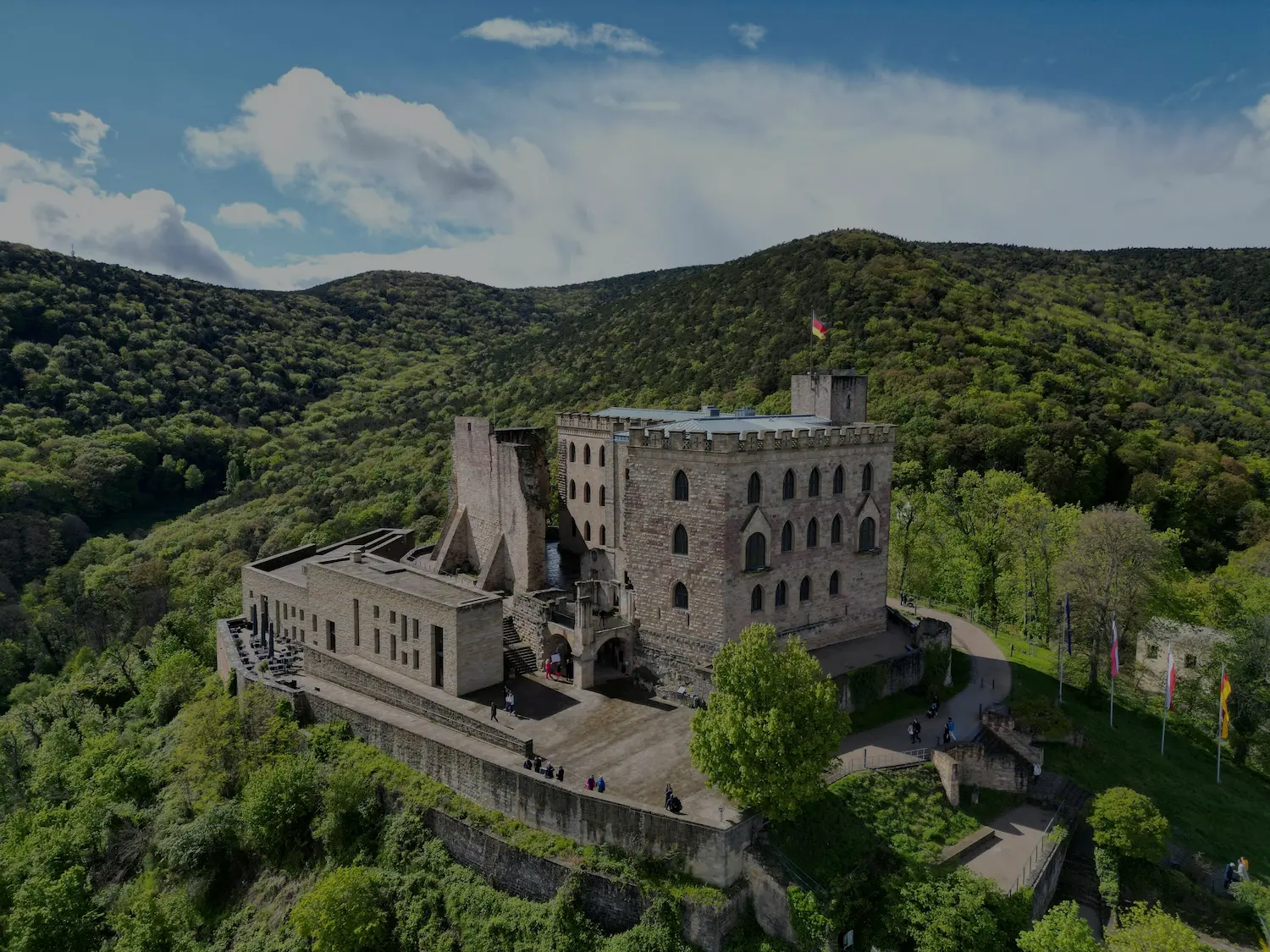 Blick auf das Hambacher Schloss über den Weinbergen von Neustadt an der Weinstraße – Sinnbild für Freiheit, Werte und regionale Verbundenheit. Schweissguth Finanz bietet hier unabhängige Finanzberatung in der Pfalz