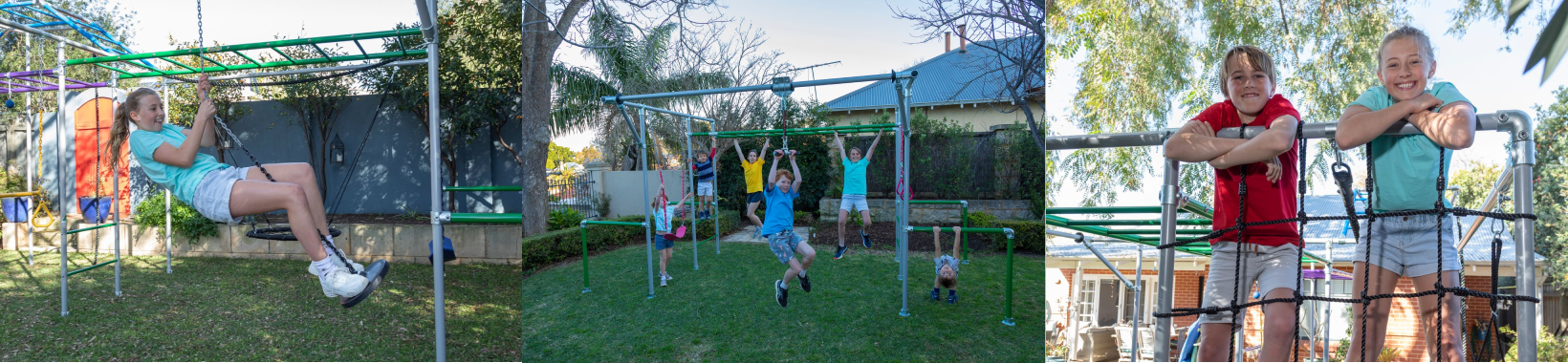 A collage photo of Children playing on the playground.