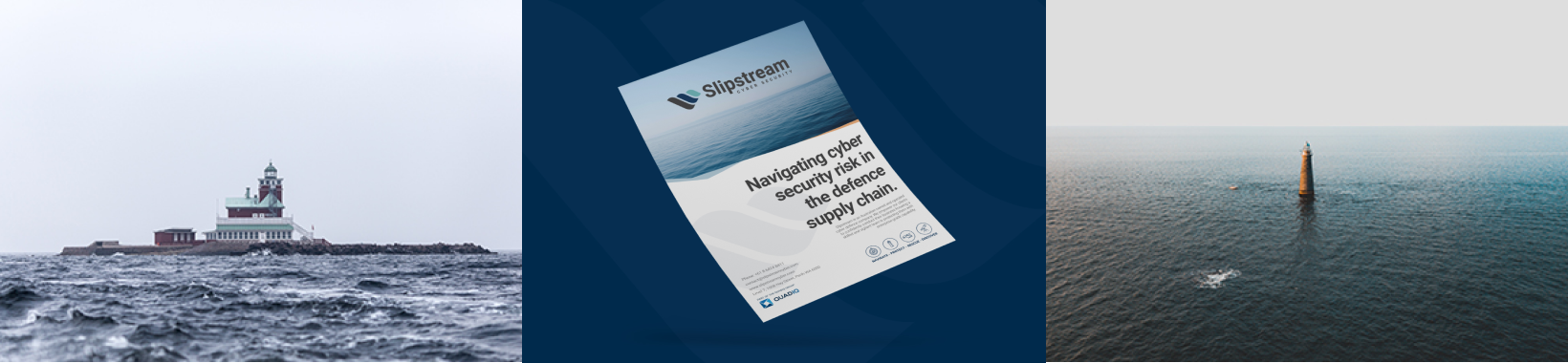 Slipstream footer with images of lighthouse and brochure.