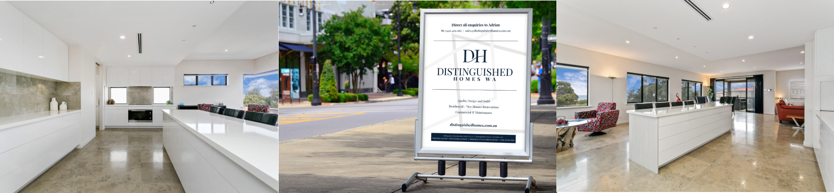 Distinguished homes WA Collage photo, and white interior design.