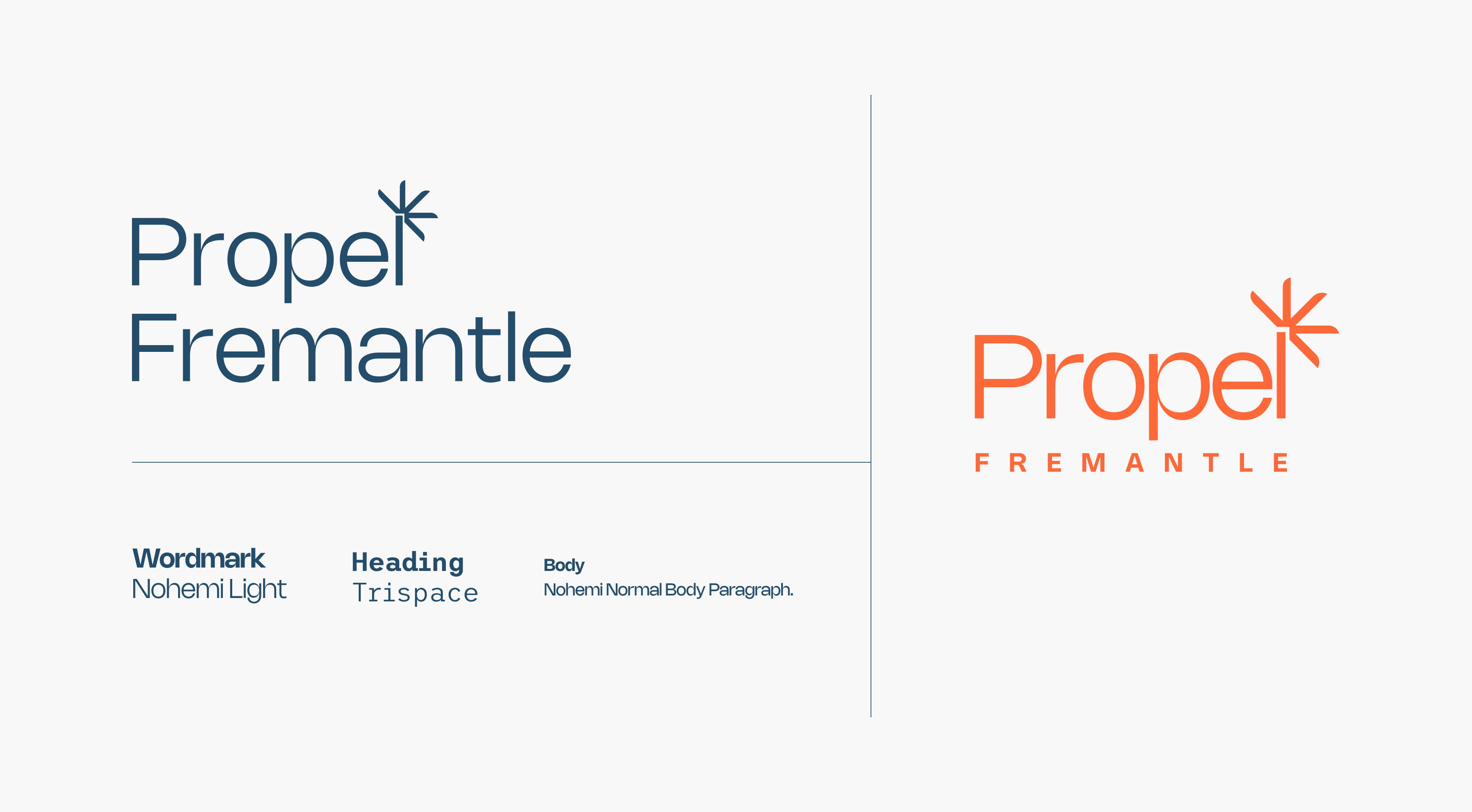 An image featuring different designs of Propel Fremantle logo in with colors and fonts.