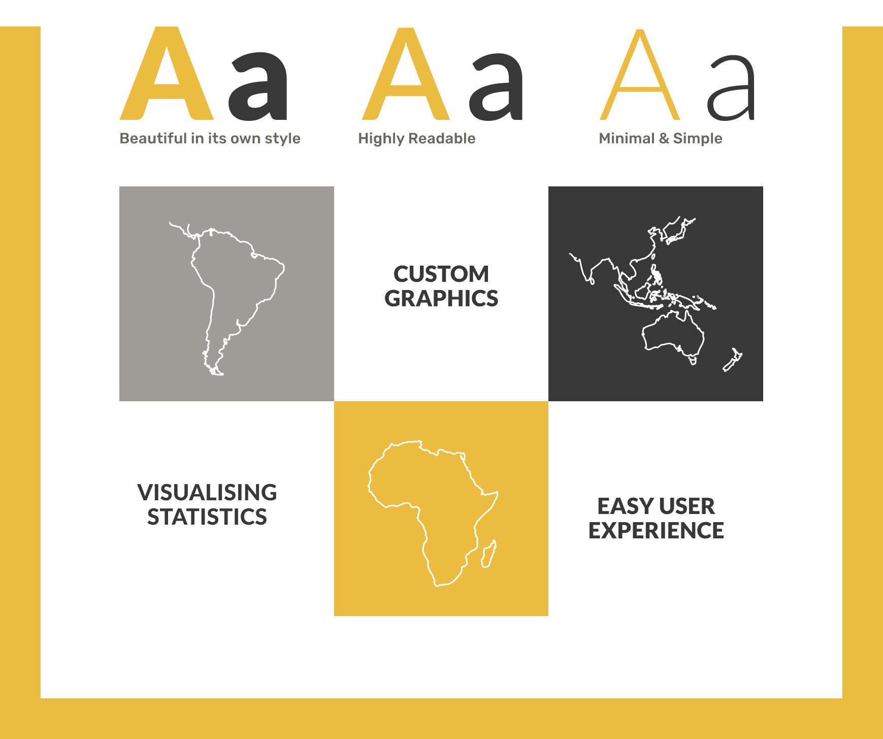 A design layout featuring bold typography, simple maps, and custom graphics for easy reading.