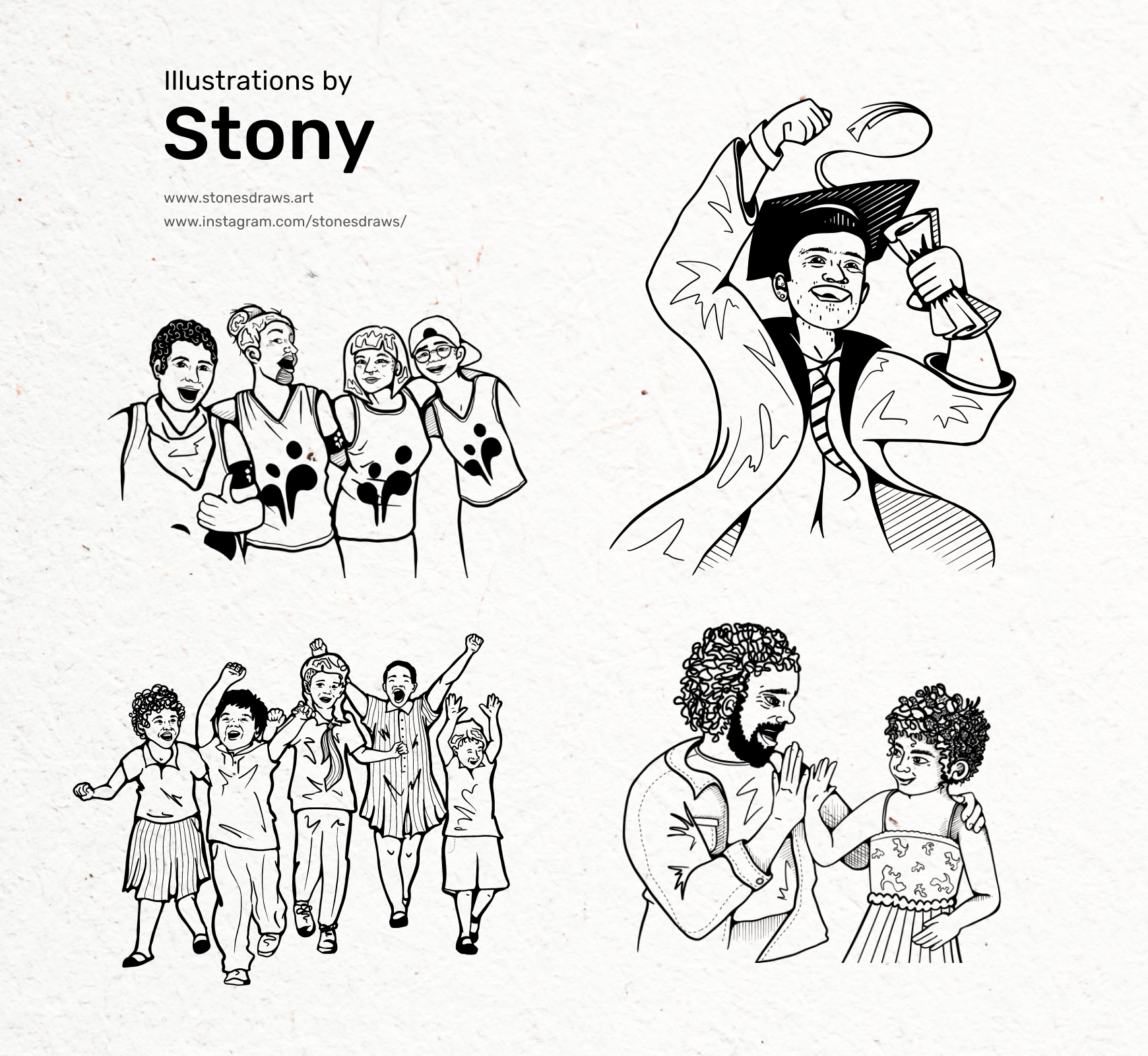 An illustration of several people by Stony.