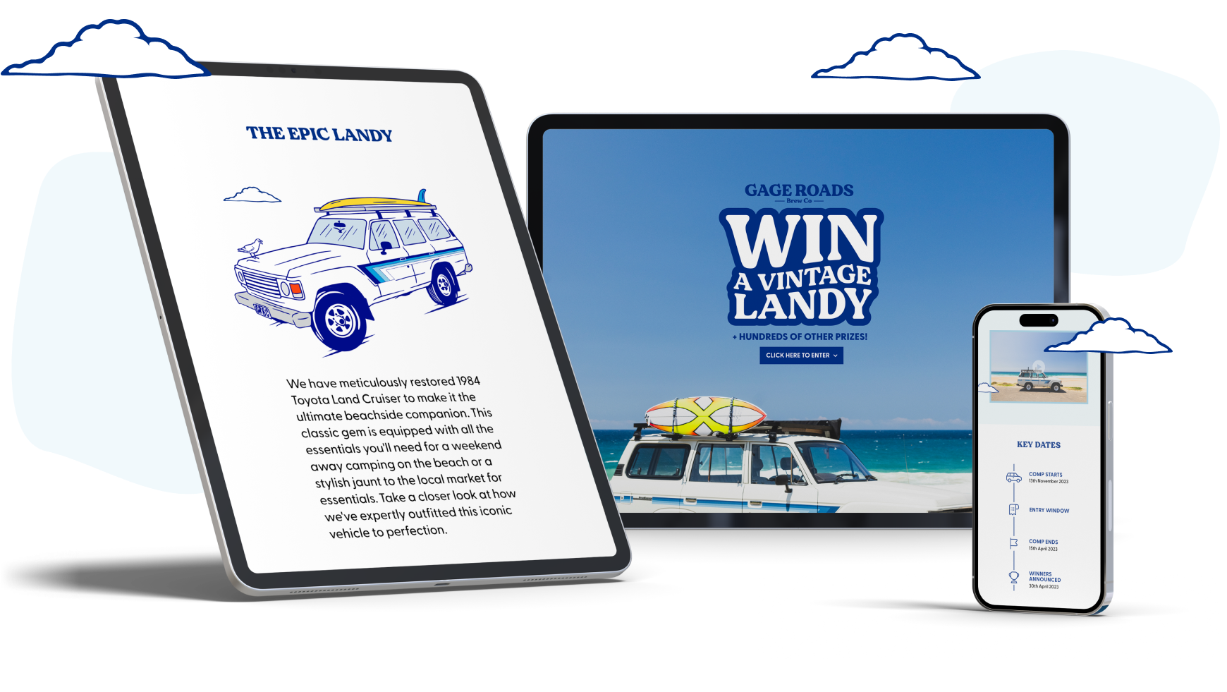 An infographic showing different gadgets with webpages containing information about Gage Roads.