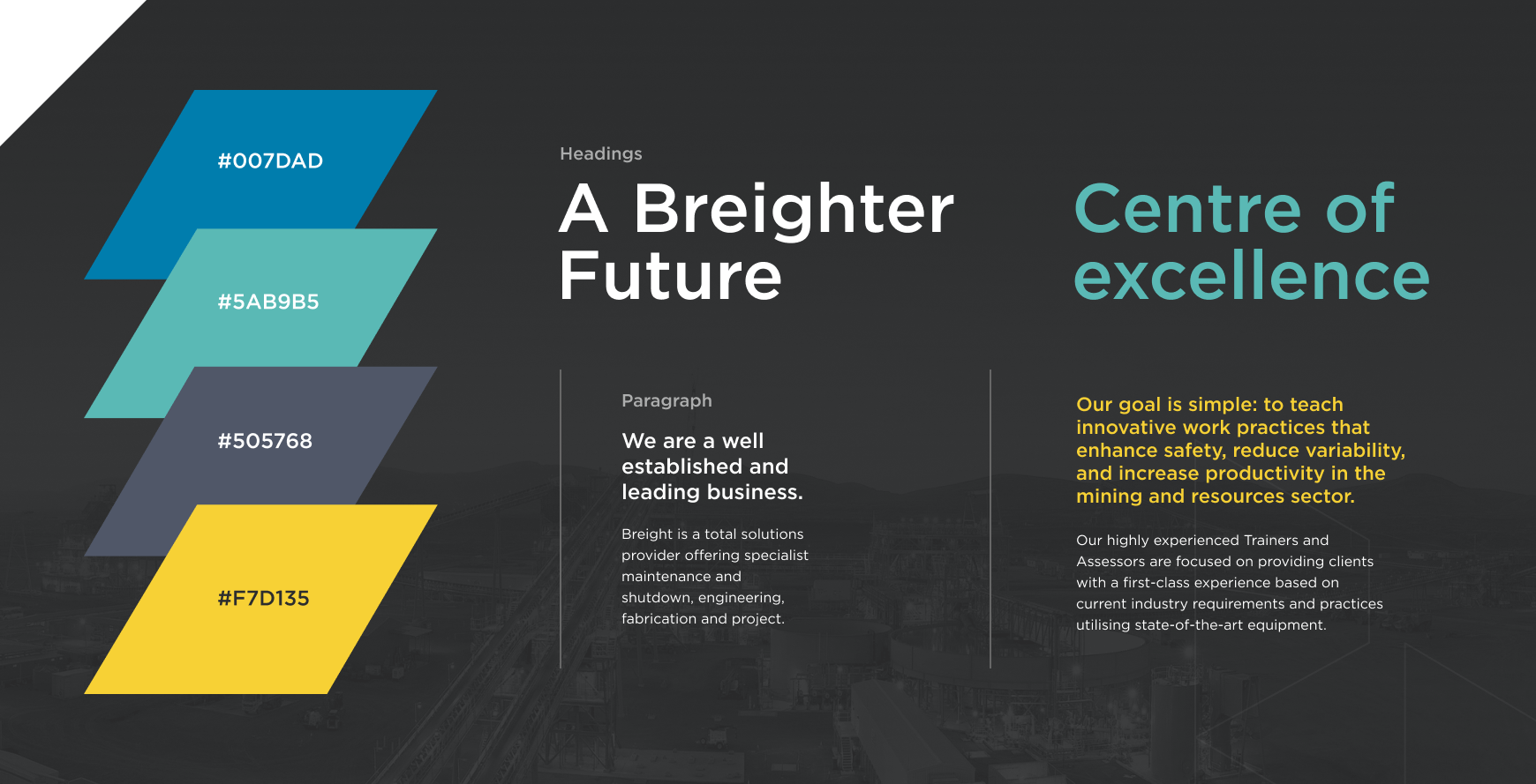 An infographic with colored blocks, headings, paragraphs, and the phrase "Centre of Excellence."